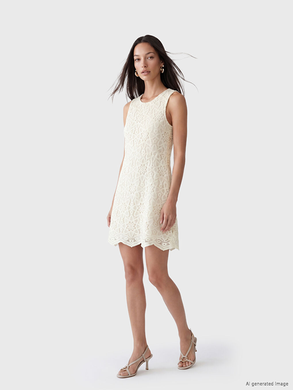 Crew Neck A-Line Crochet Dress-2