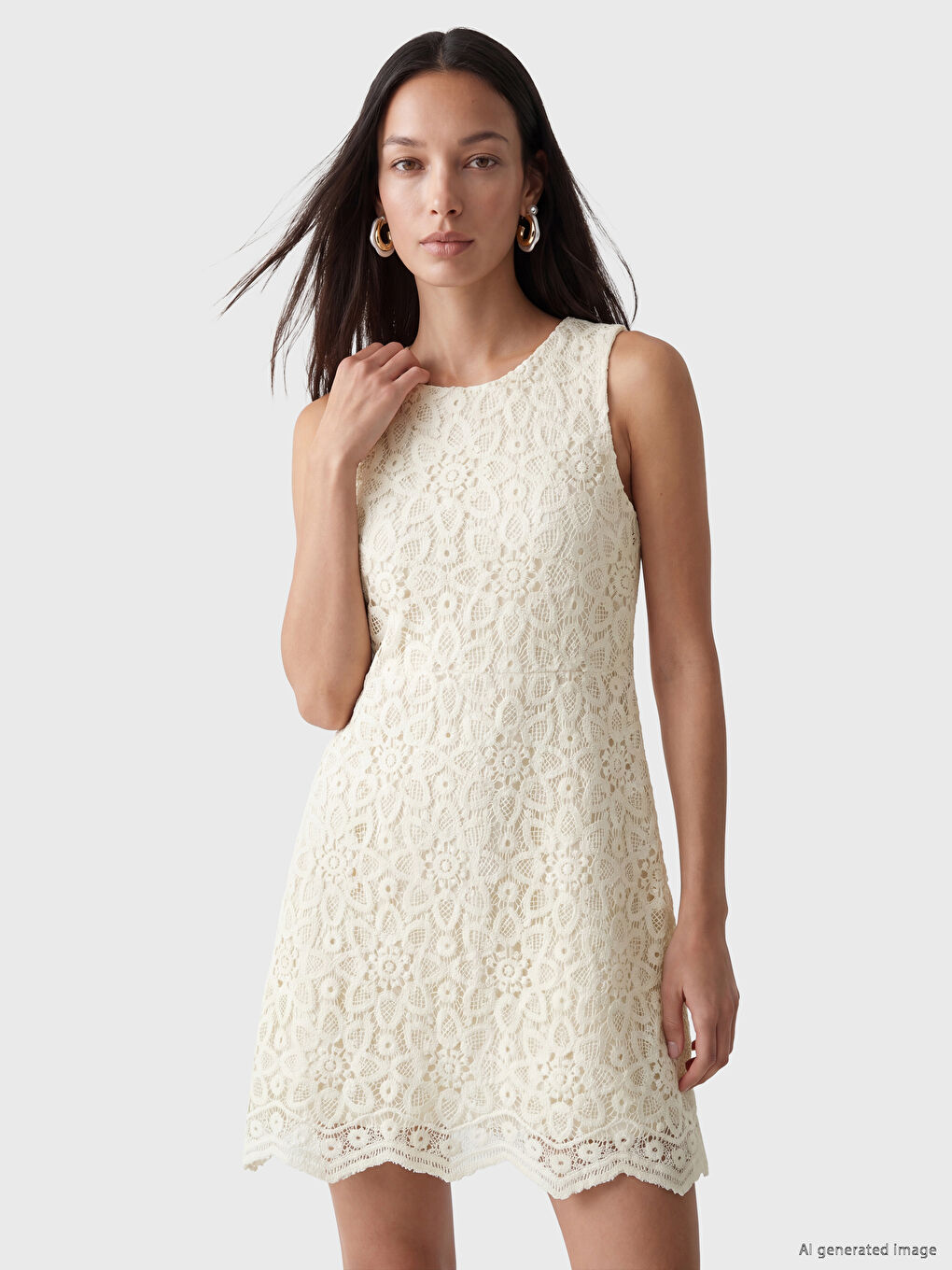 Crew Neck A-Line Crochet Dress-3