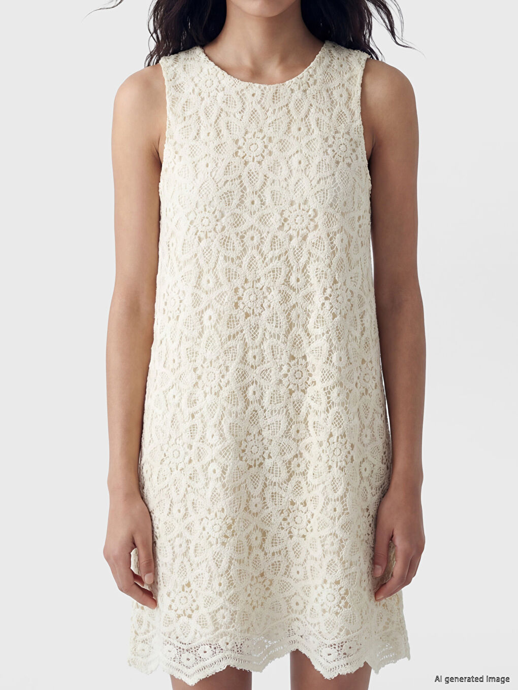 Crew Neck A-Line Crochet Dress-4