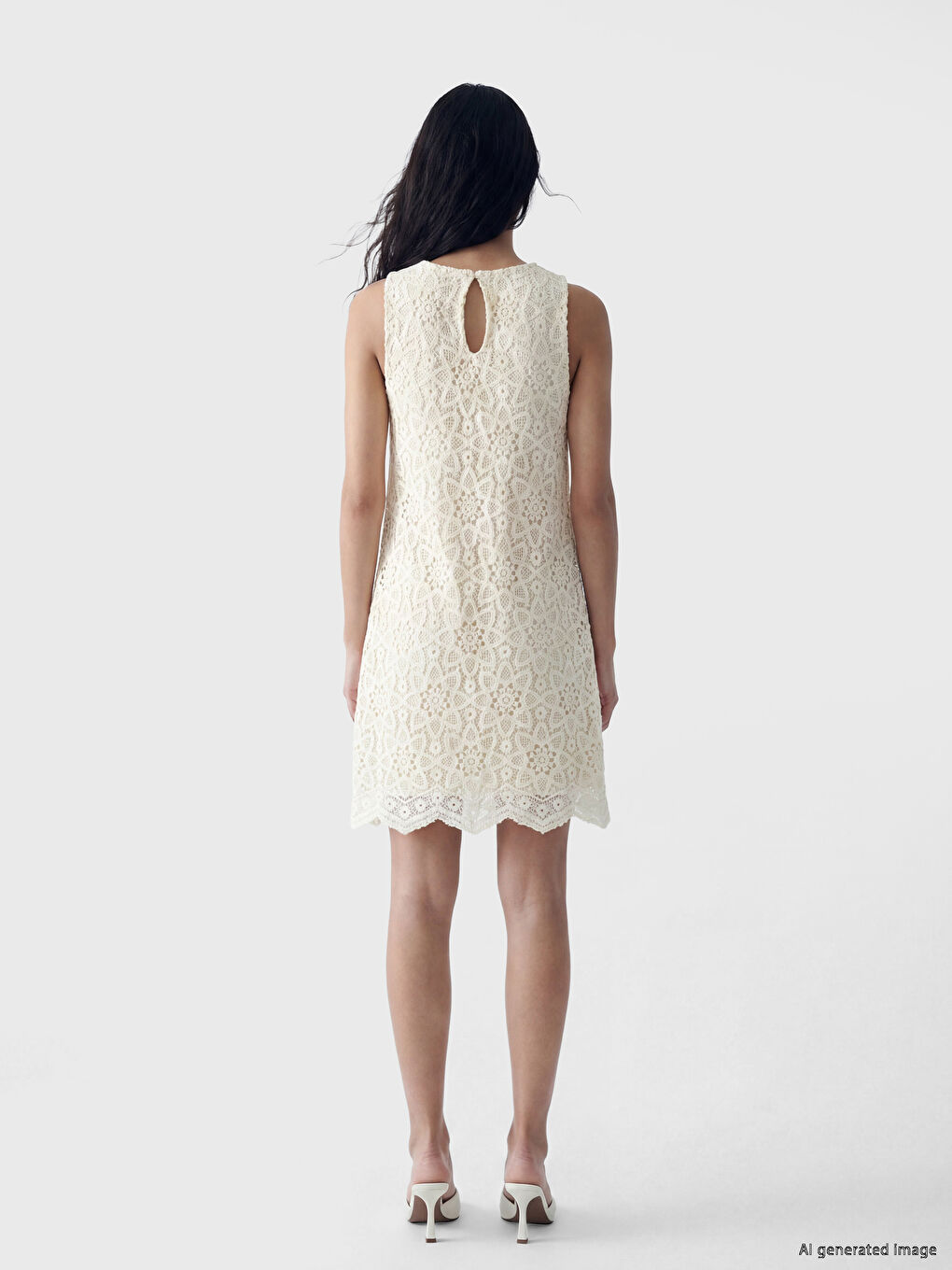 Crew Neck A-Line Crochet Dress-5