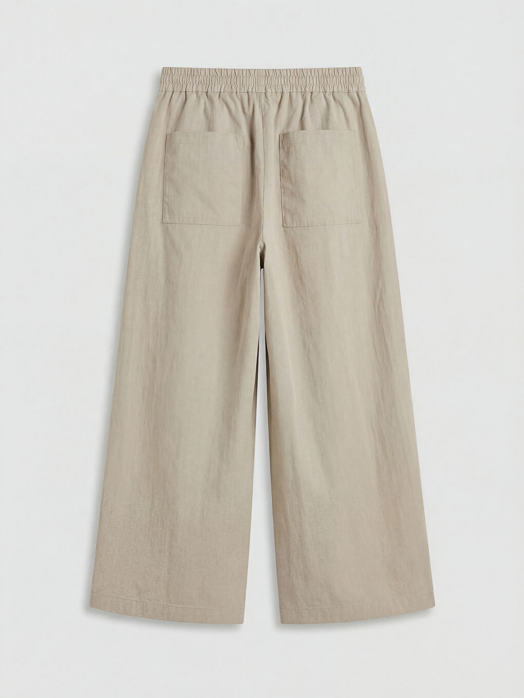 Bej Beli Lastikli Pileli Kadın Pantolon-1