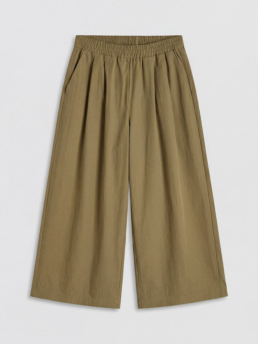 Haki Beli Lastikli Pileli Kadın Pantolon