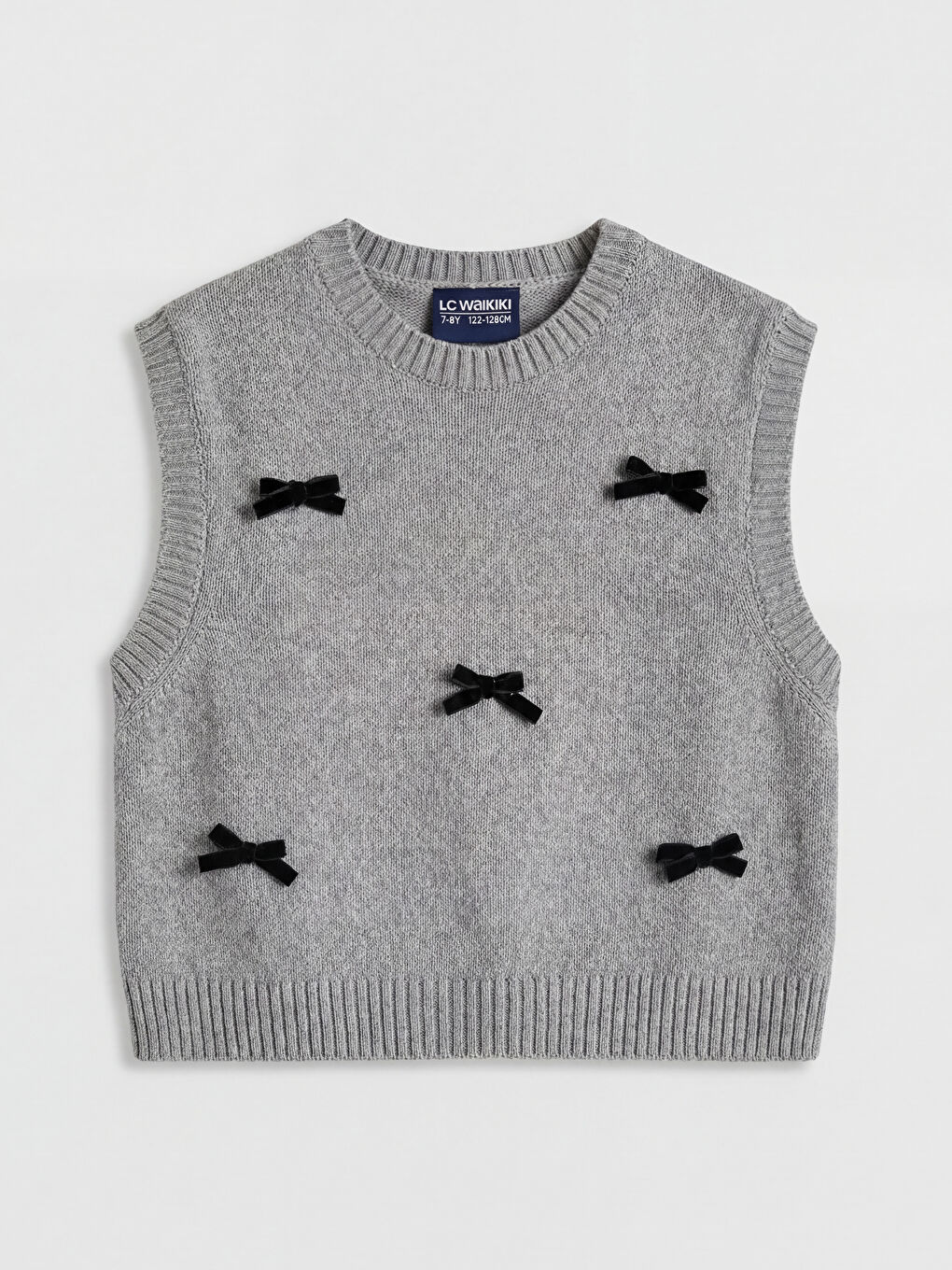 Beyaz Fiyonk Detaylı Kız Çocuk Süveter ve Gömlek-3