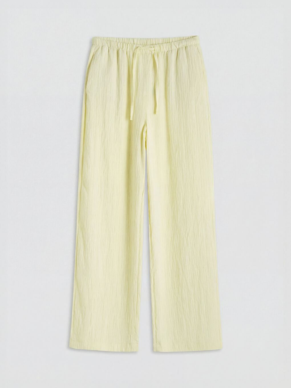 Sarı Beli Lastikli Dokulu Kadın Pantolon