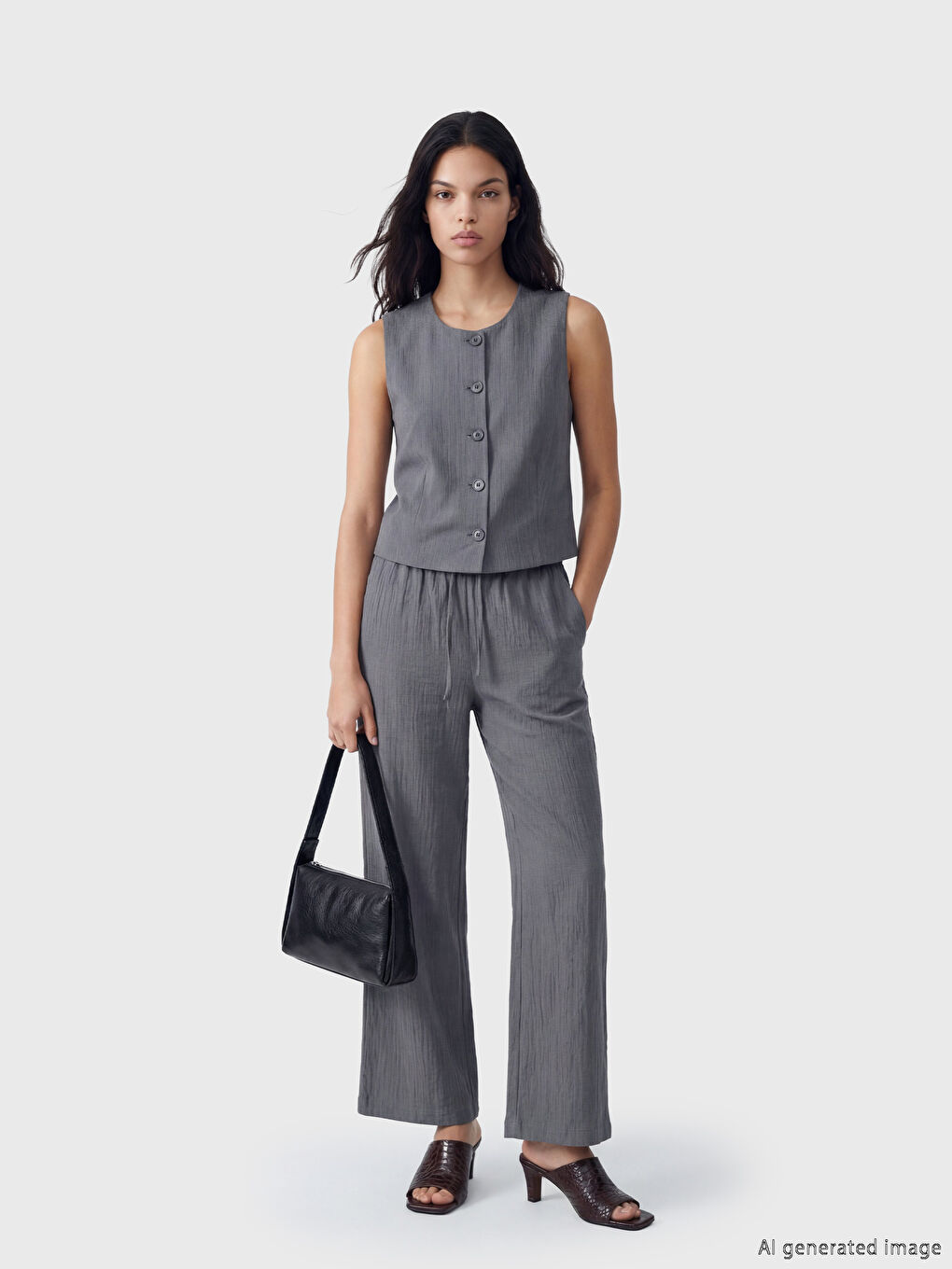 Elastic Waist Textured Women's Trousers