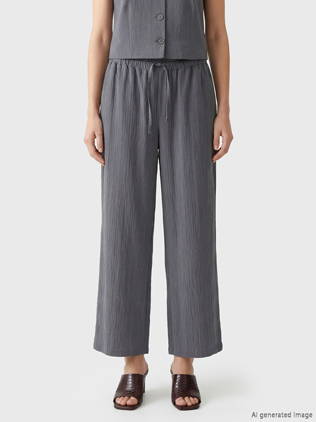 Elastic Waist Textured Women's Trousers-1