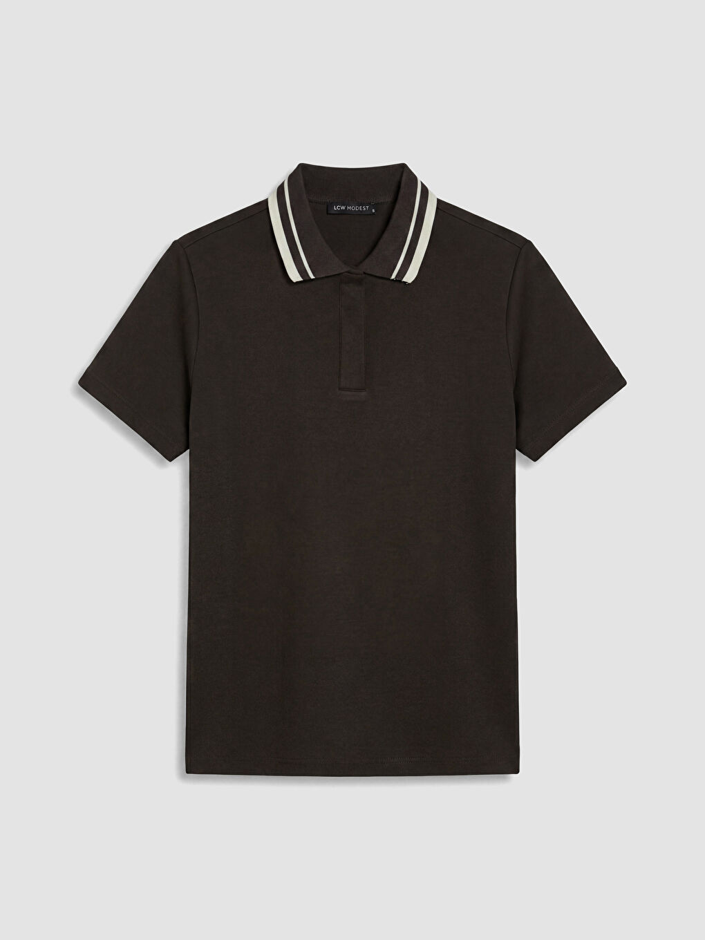 Kahverengi Polo Yaka Çizgili Kadın Tişört