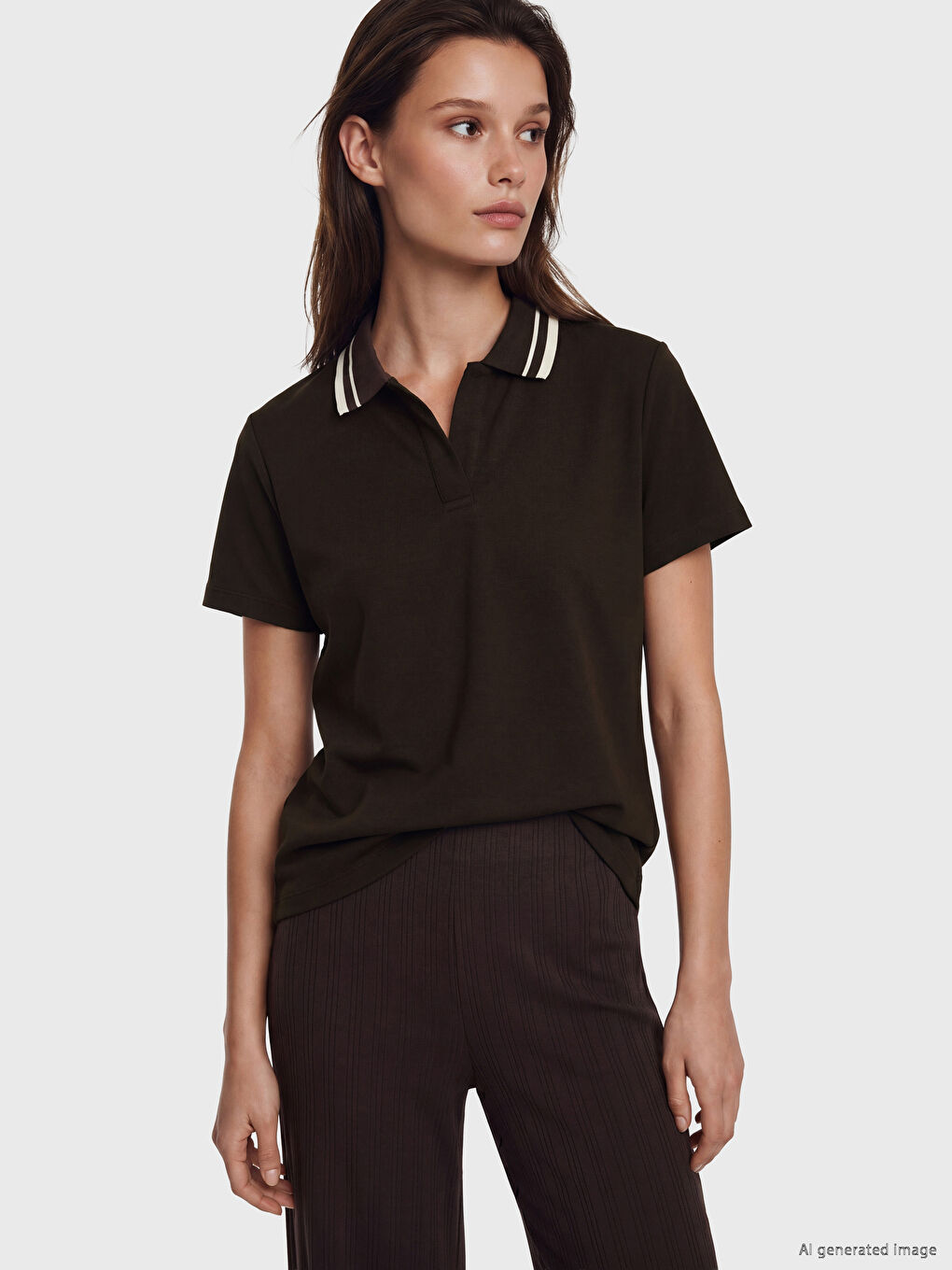 Polo Collar Striped Women's T-Shirt