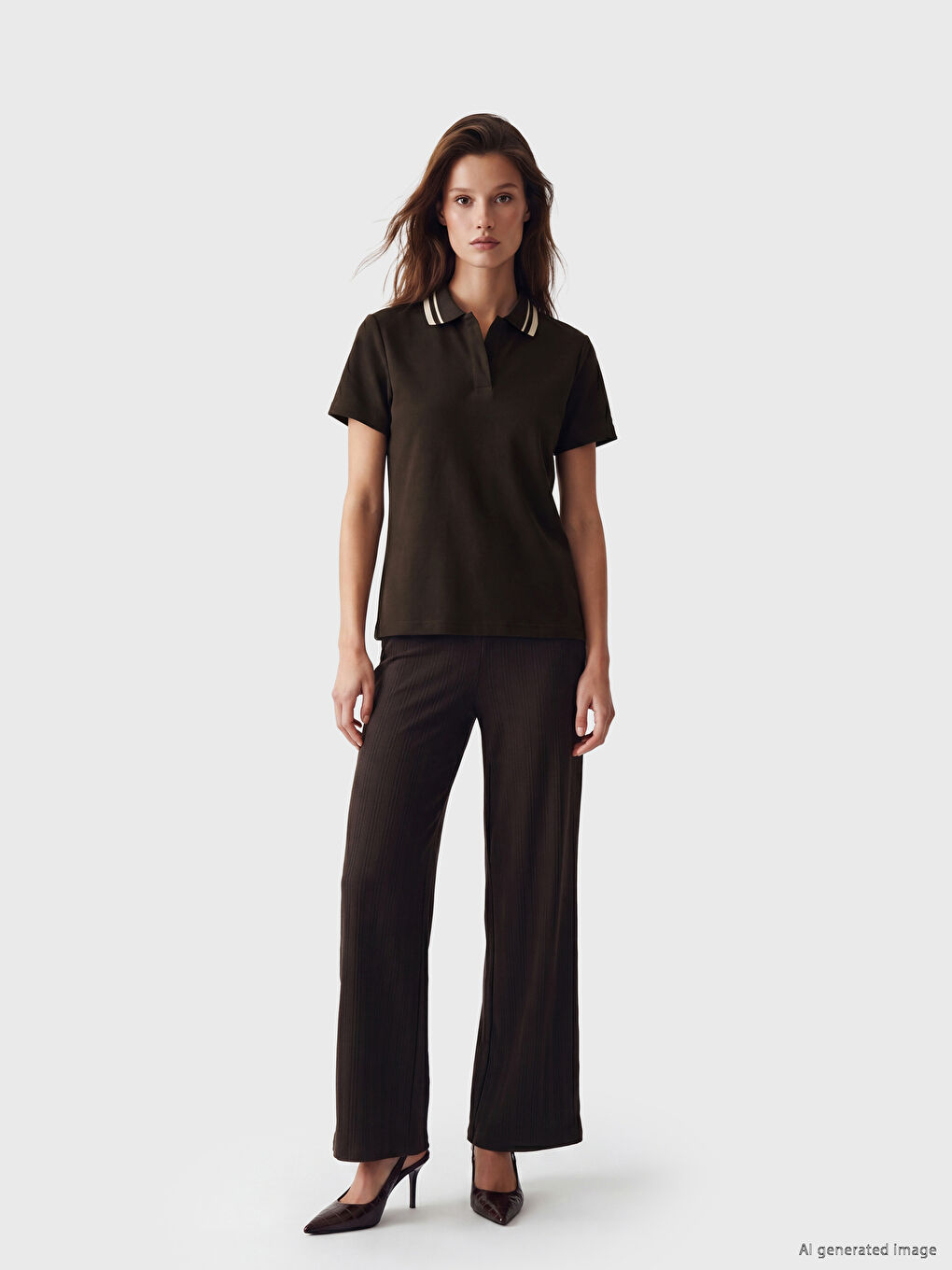 Polo Collar Striped Women's T-Shirt-1