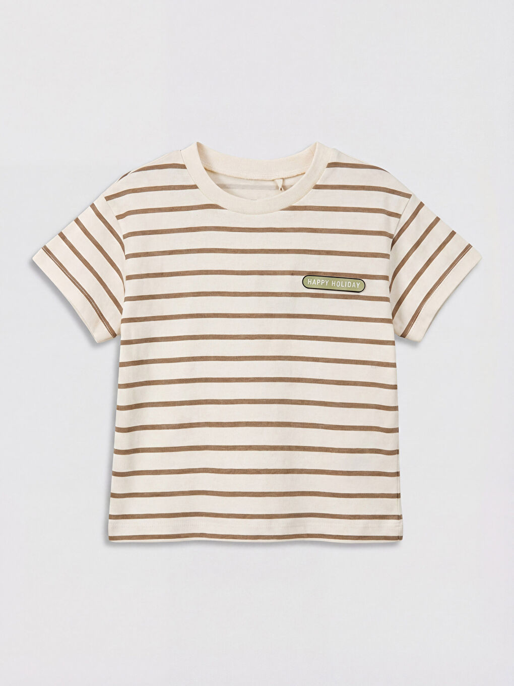 Kahverengi Bisiklet Yaka Çizgili Erkek Bebek Tişört 2'li-1