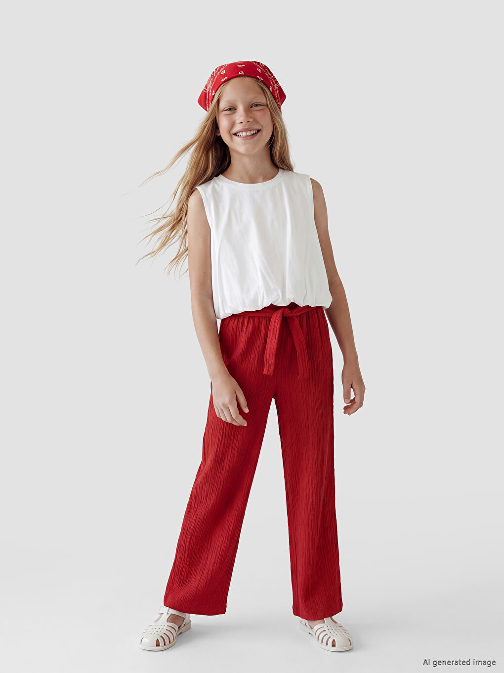 Textured Wide Leg Girls' Trousers-1
