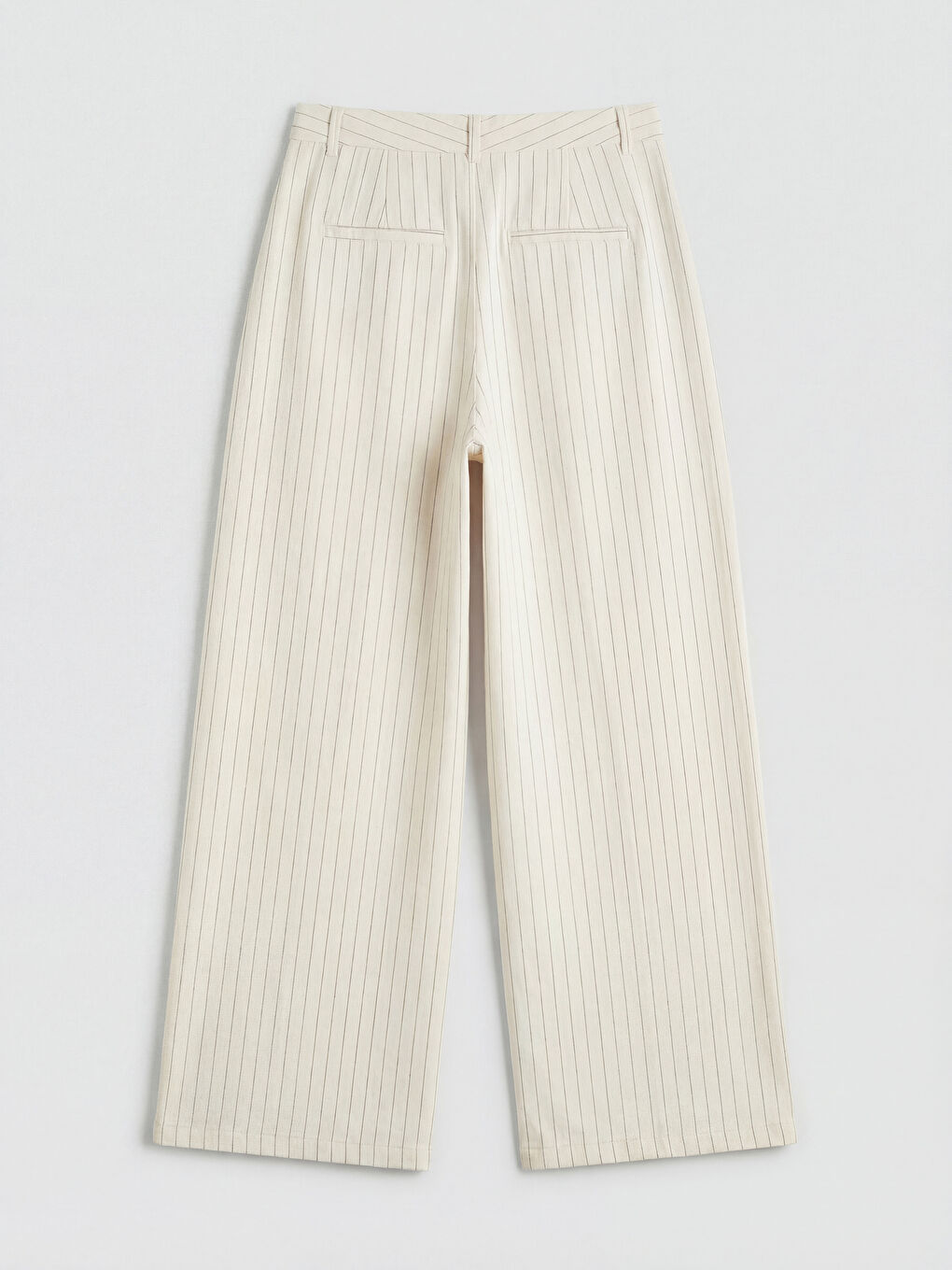 Bej Çizgili Geniş Paça Loose Fit Kadın Pantolon-1