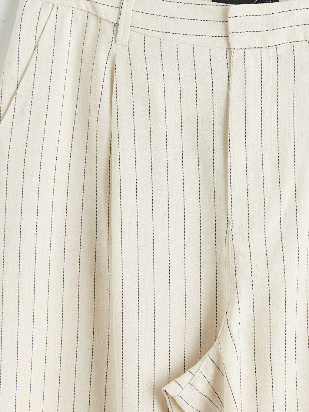 Bej Çizgili Geniş Paça Loose Fit Kadın Pantolon-2