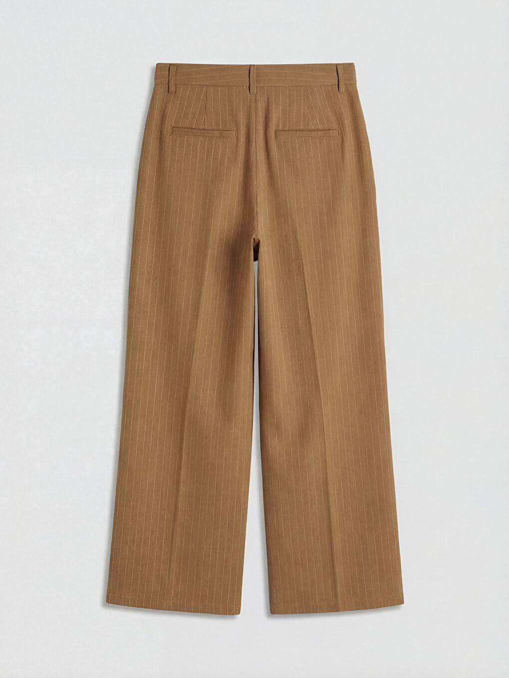 Kahverengi Çizgili Keten Karışımlı Kadın Pantolon-1