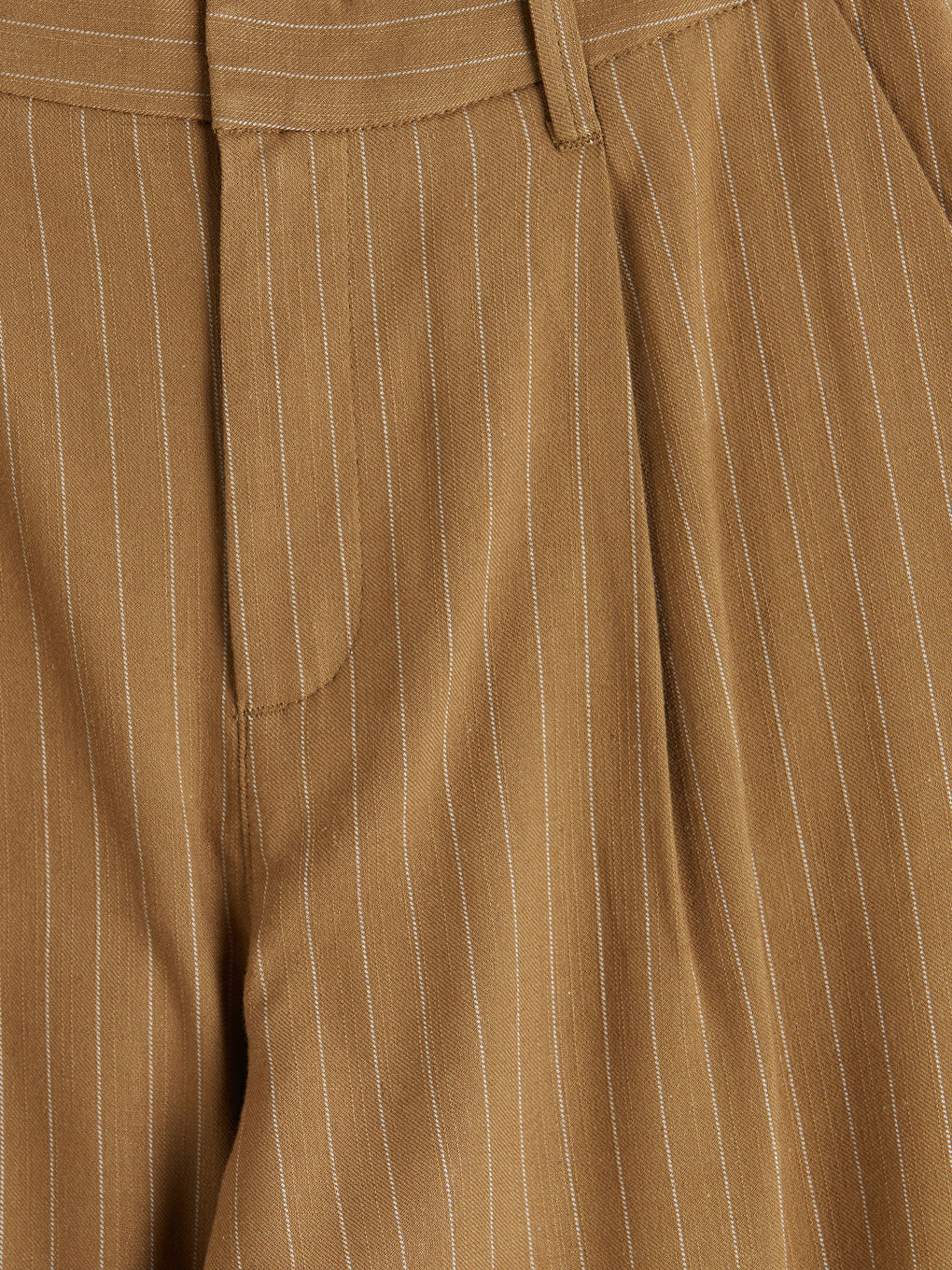 Kahverengi Çizgili Keten Karışımlı Kadın Pantolon-2