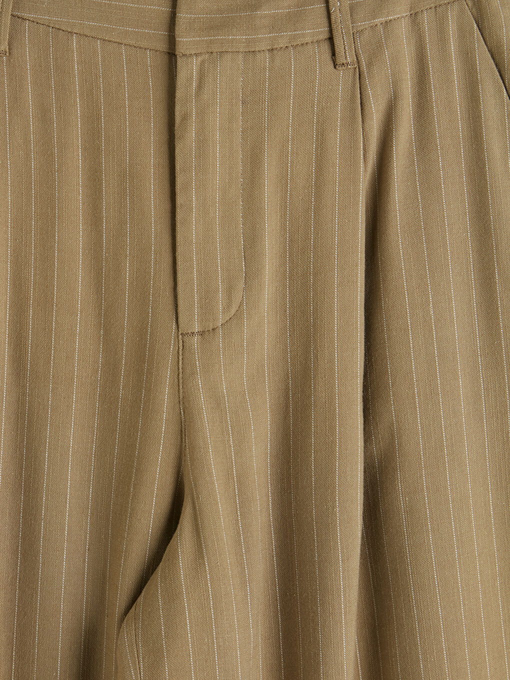 Haki Çizgili Keten Karışımlı Kadın Pantolon-6