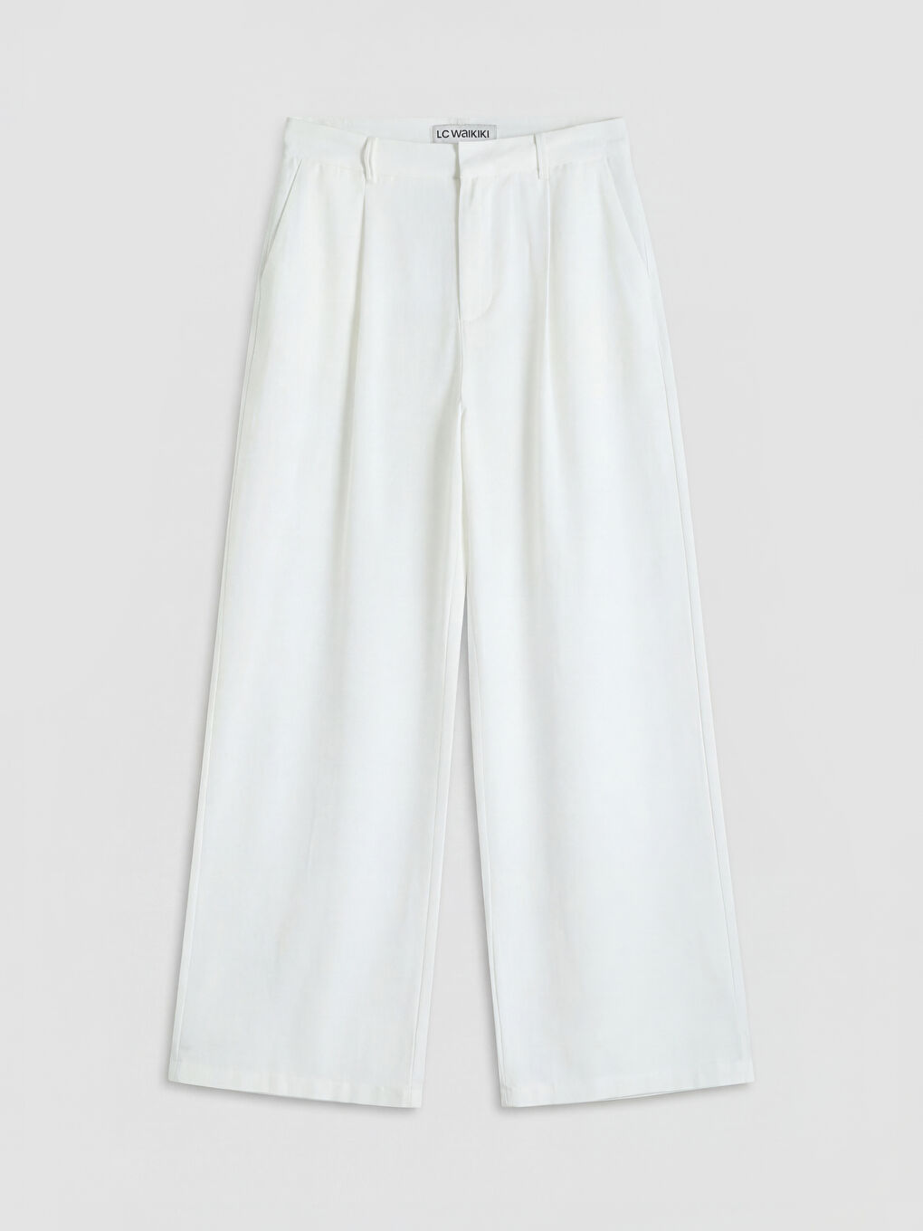 Ekru Loose Fit Keten Karışımlı Kadın Pileli Pantolon