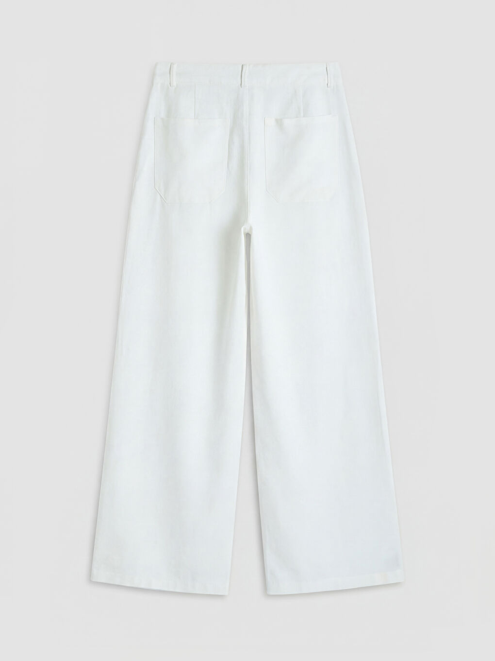 Ekru Loose Fit Keten Karışımlı Kadın Pileli Pantolon-1