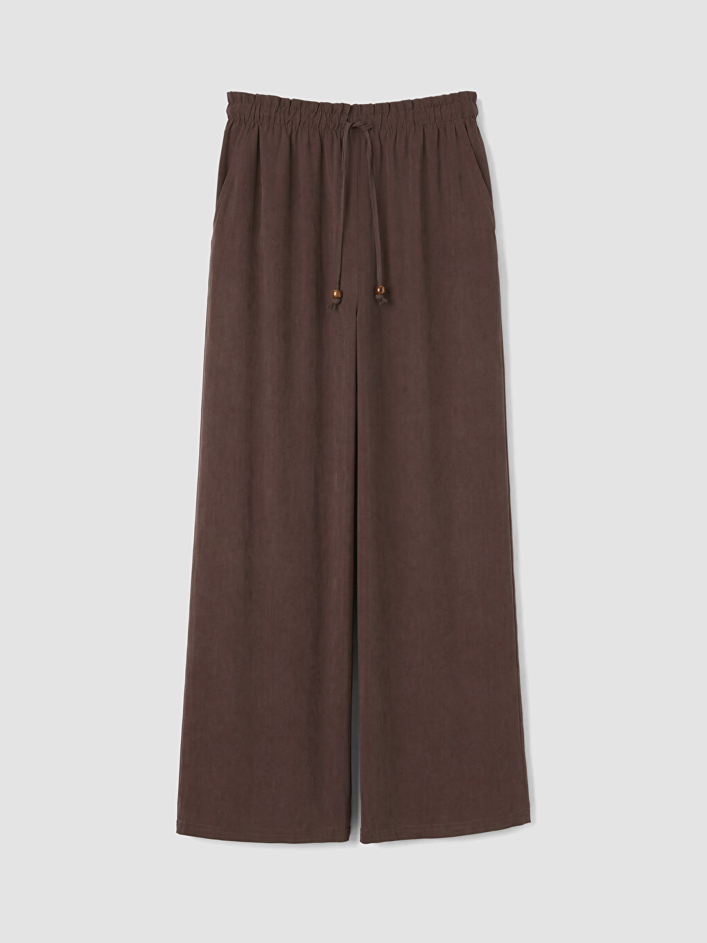 Kahverengi Beli Lastikli Geniş Paça Kadın Pantolon