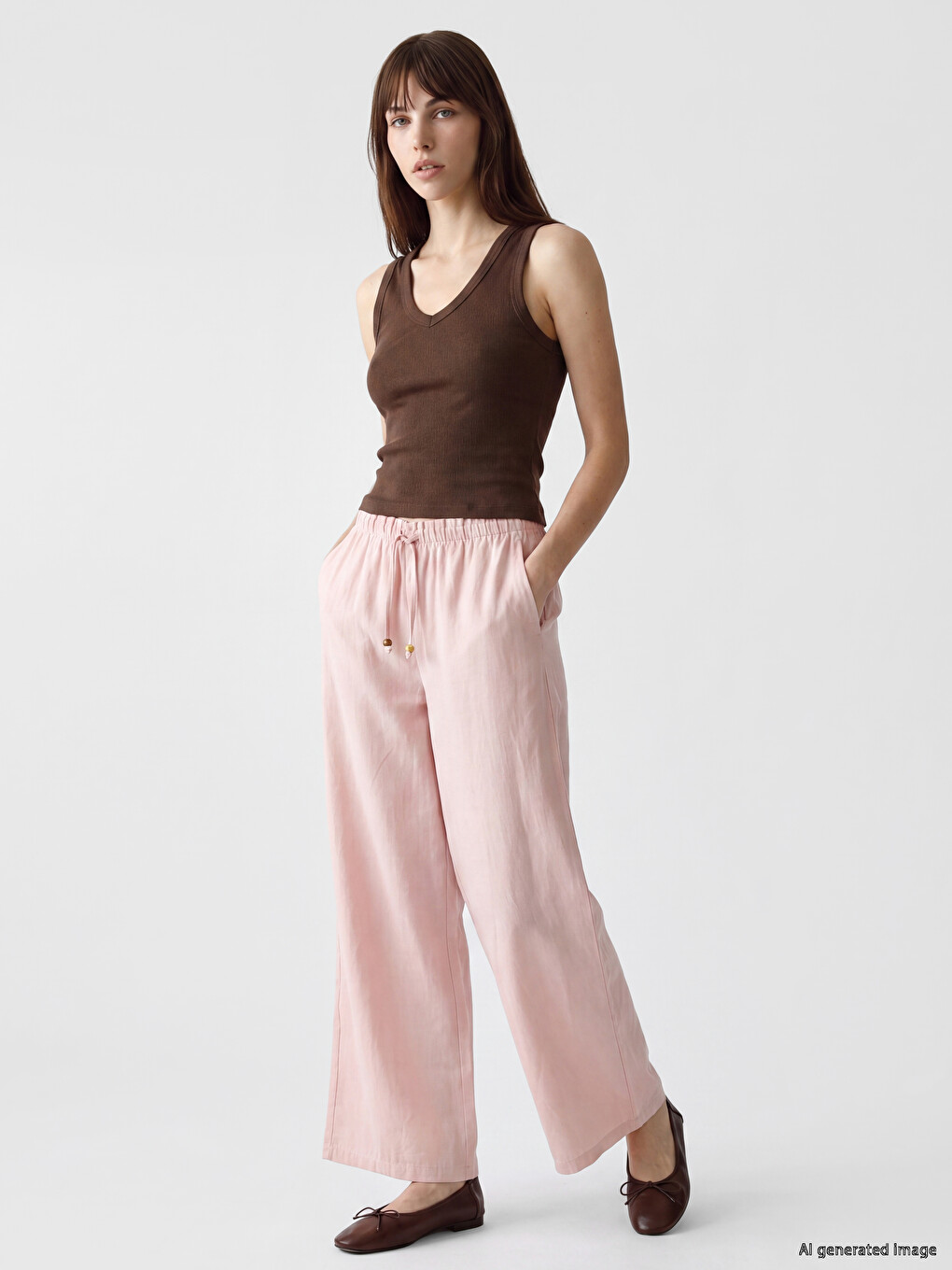 Elastic Waist Wide Leg Women's Trousers