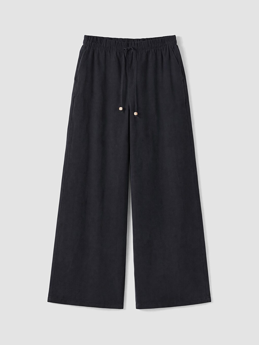 Siyah Beli Lastikli Geniş Paça Kadın Pantolon