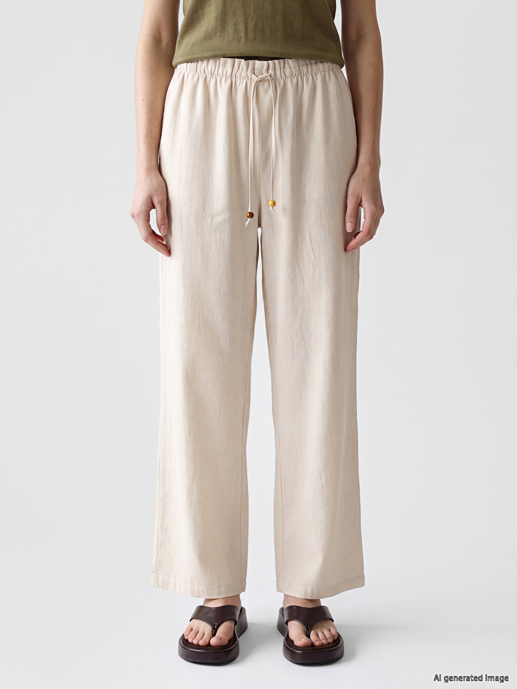 Elastic Waist Wide Leg Women's Trousers-1