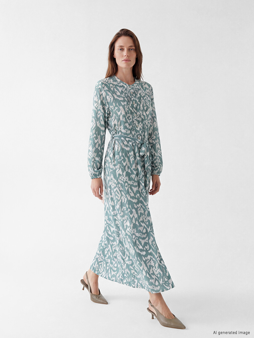 Patterned Sash A-Line Shirt Dress