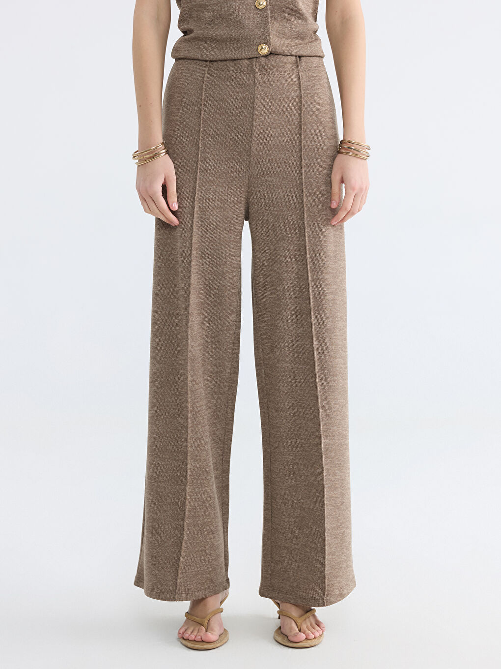 Bej Beli Lastikli Soft Touch Kadın Eşofman Altı-1