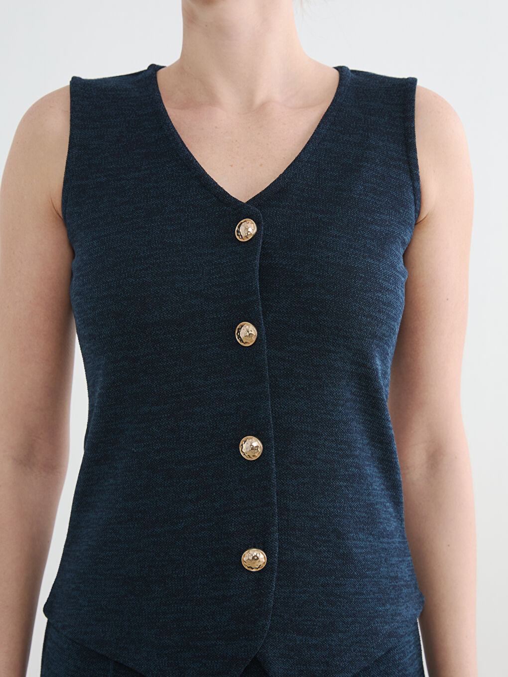 Lacivert V Yaka Pike Kadın Yelek-2