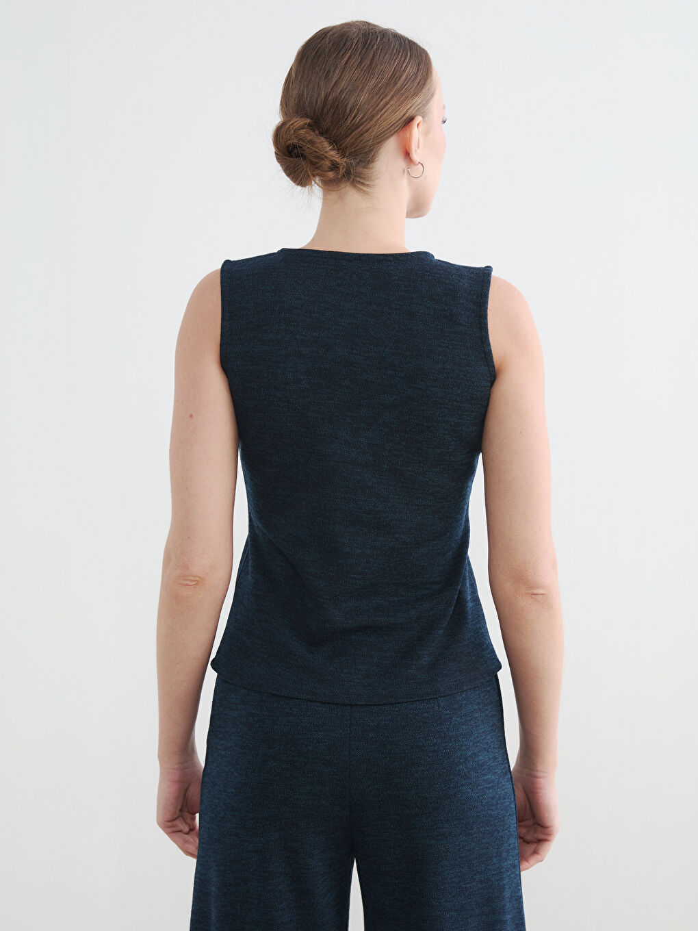 Lacivert V Yaka Pike Kadın Yelek-3