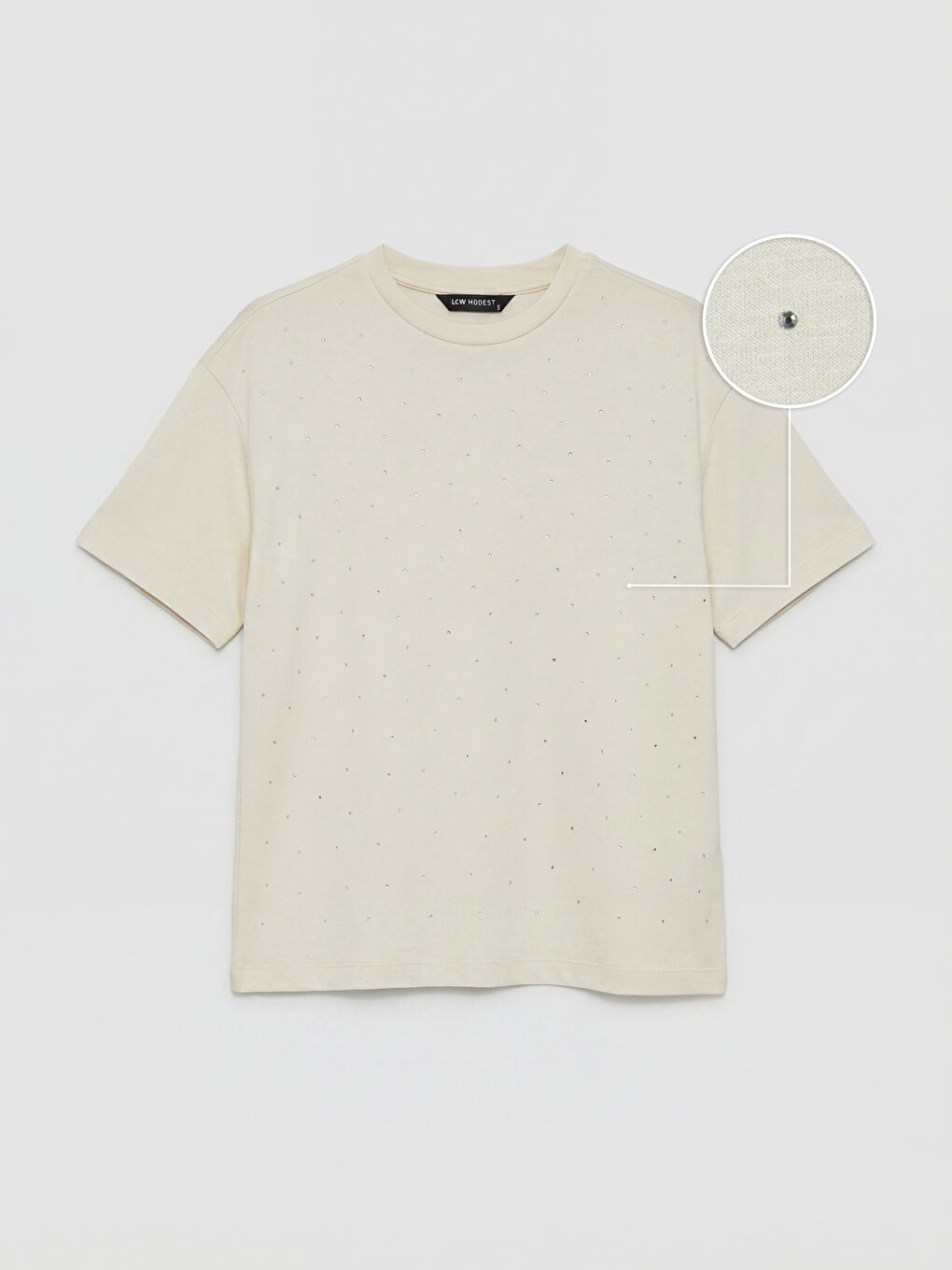 Bej Taşlı Soft Touch Kadın Tişört