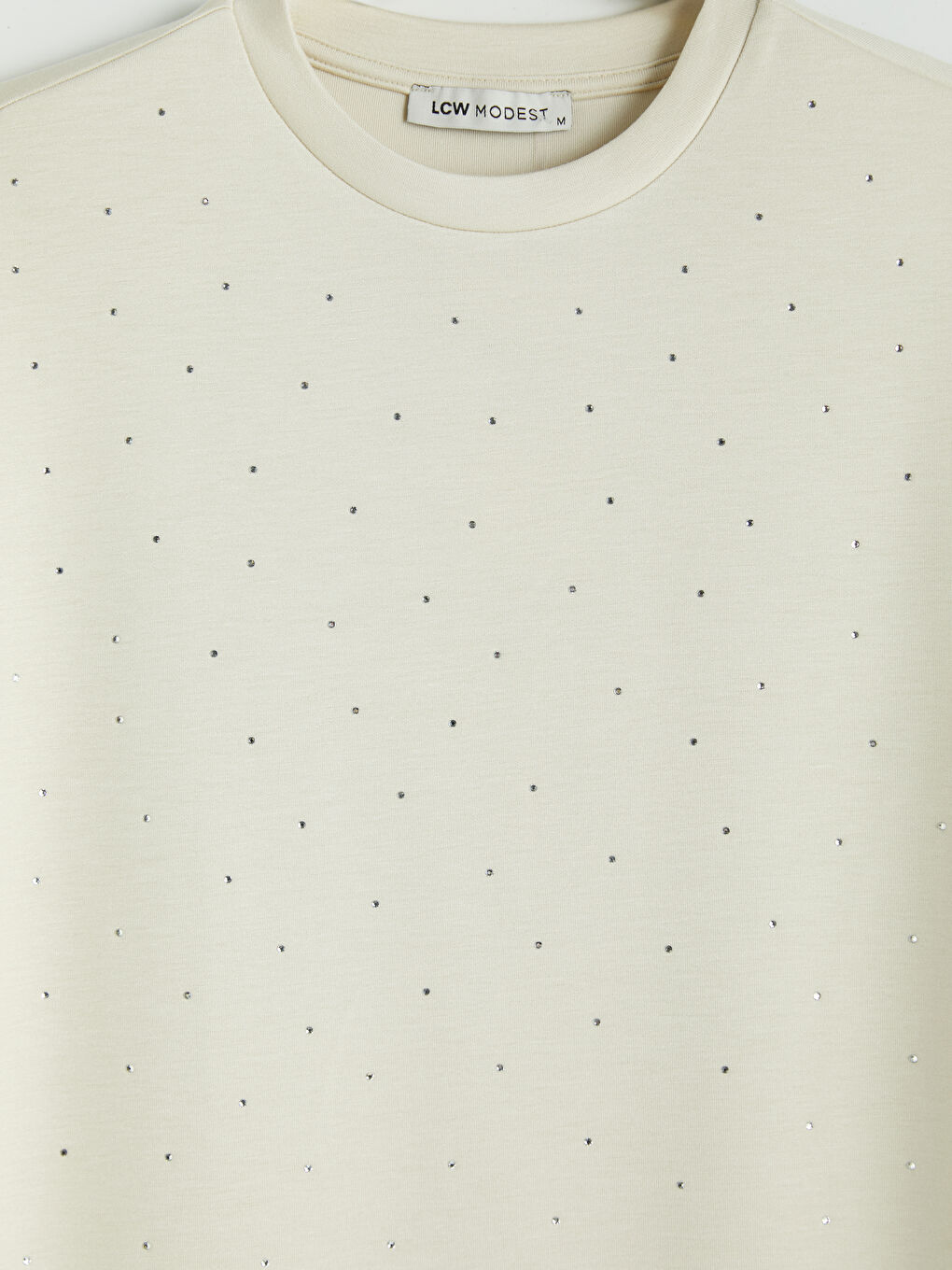 Bej Taşlı Soft Touch Kadın Tişört-2