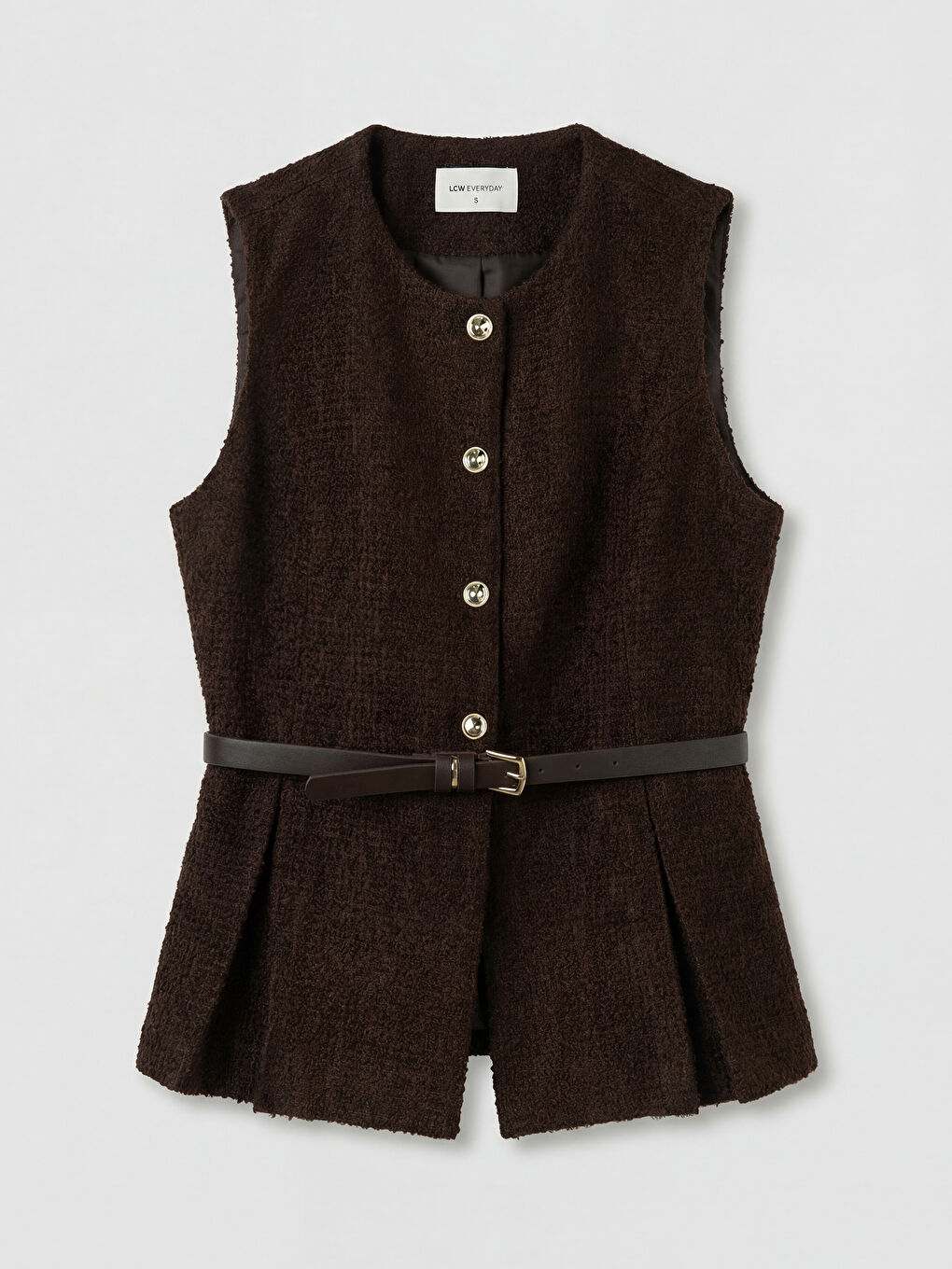 Kahverengi Kemerli Kadın Tüvit Yelek-4