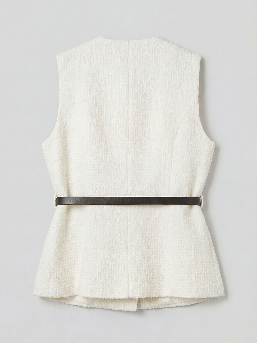 Ekru Kemerli Kadın Tüvit Yelek-5