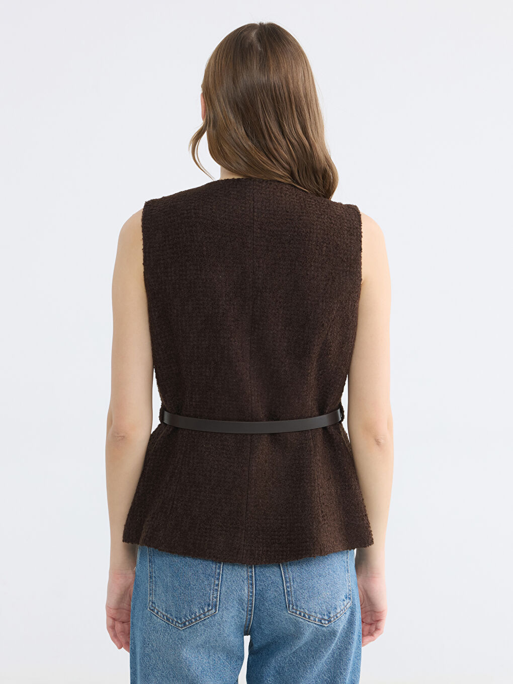 Kahverengi Kemerli Kadın Tüvit Yelek-3