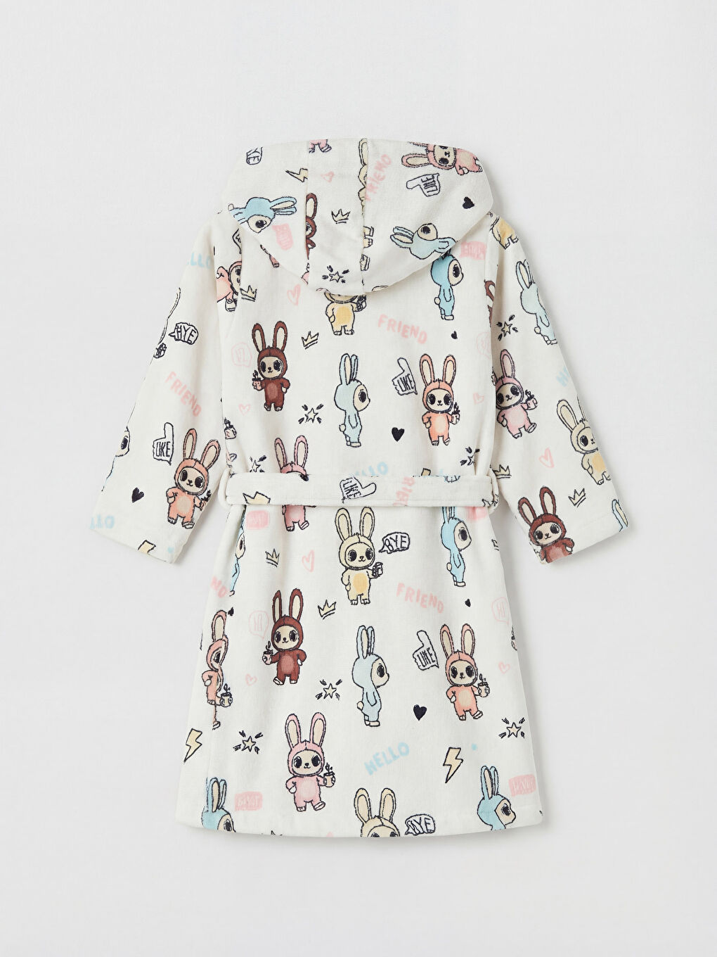Pembe Tavşan Baskılı Kız Çocuk Bornoz-1