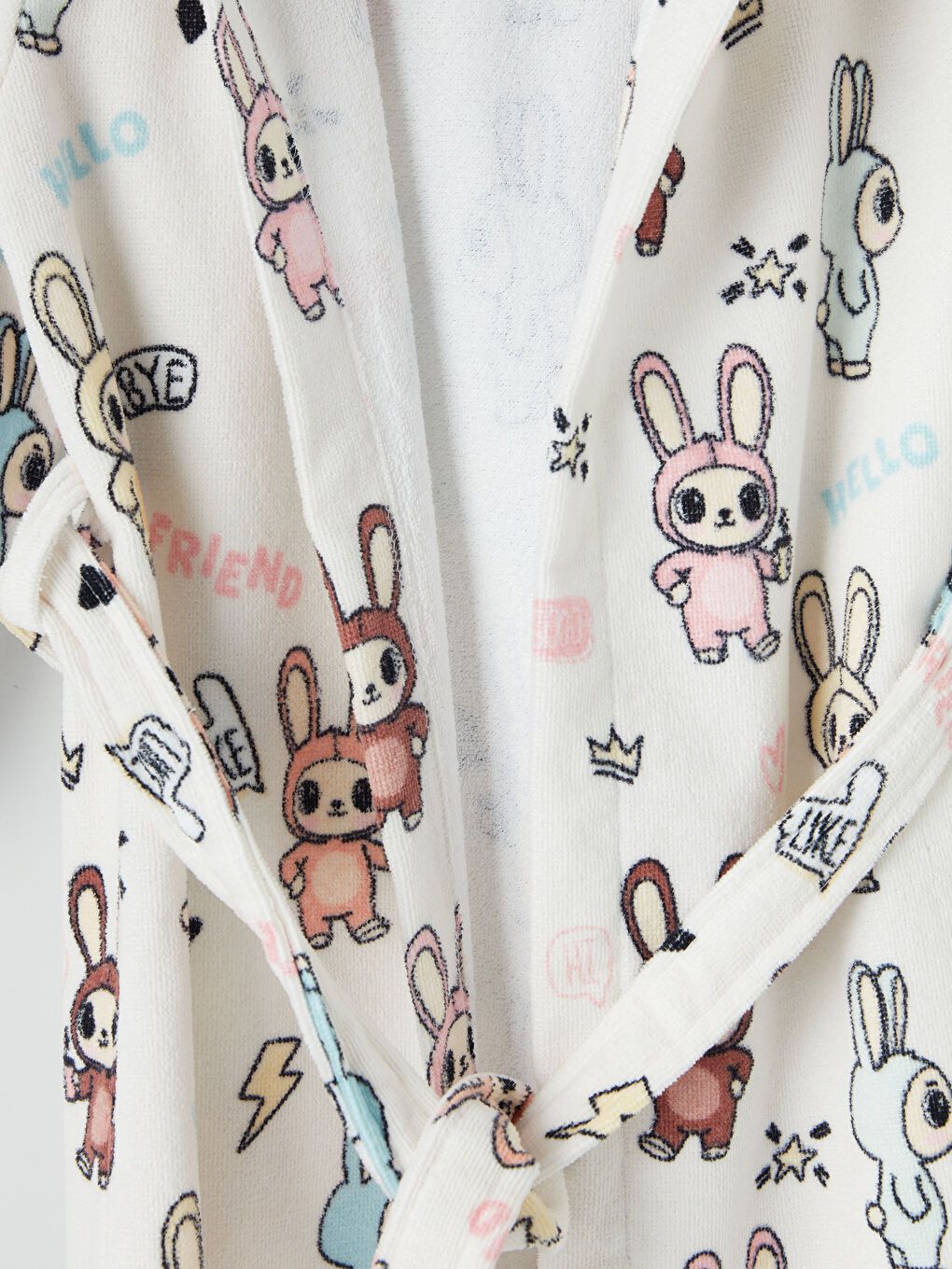 Pembe Tavşan Baskılı Kız Çocuk Bornoz-2