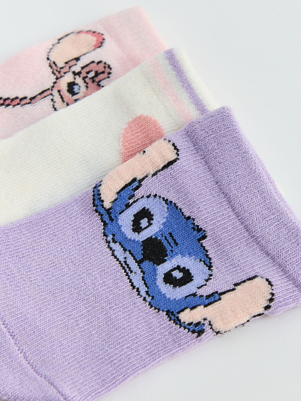 Pembe Lilo & Stitch Baskılı Kız Bebek Patik Çorap 3'lü-4
