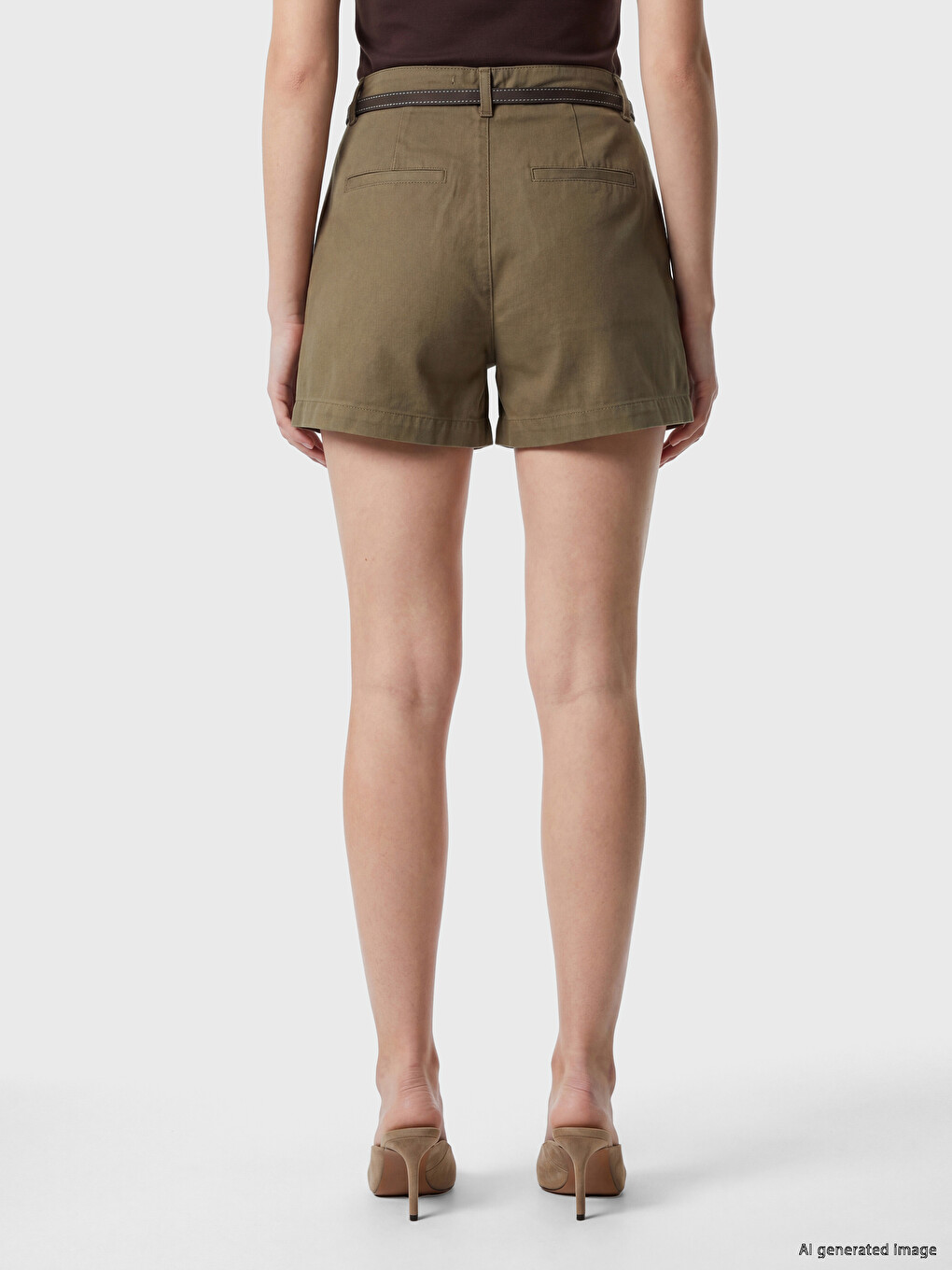 Belted Waist Women's Jean Shorts-3