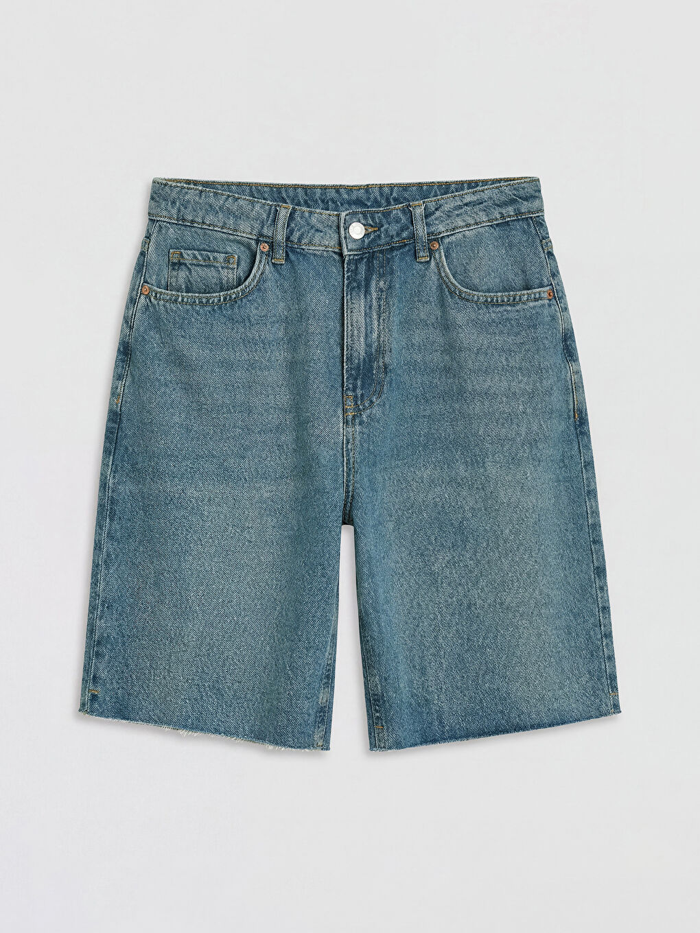 Mavi Yüksek Bel Bermuda Fit Kadın Jean Şort