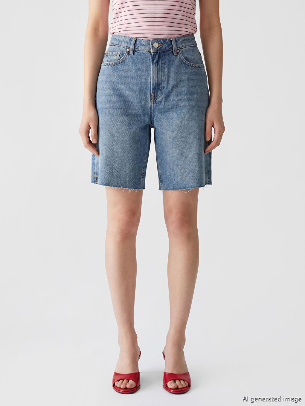 High Waisted Bermuda Fit Women's Denim Shorts-1
