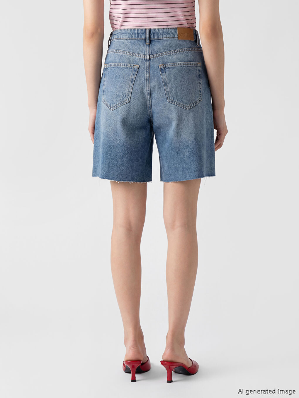 High Waisted Bermuda Fit Women's Denim Shorts-3