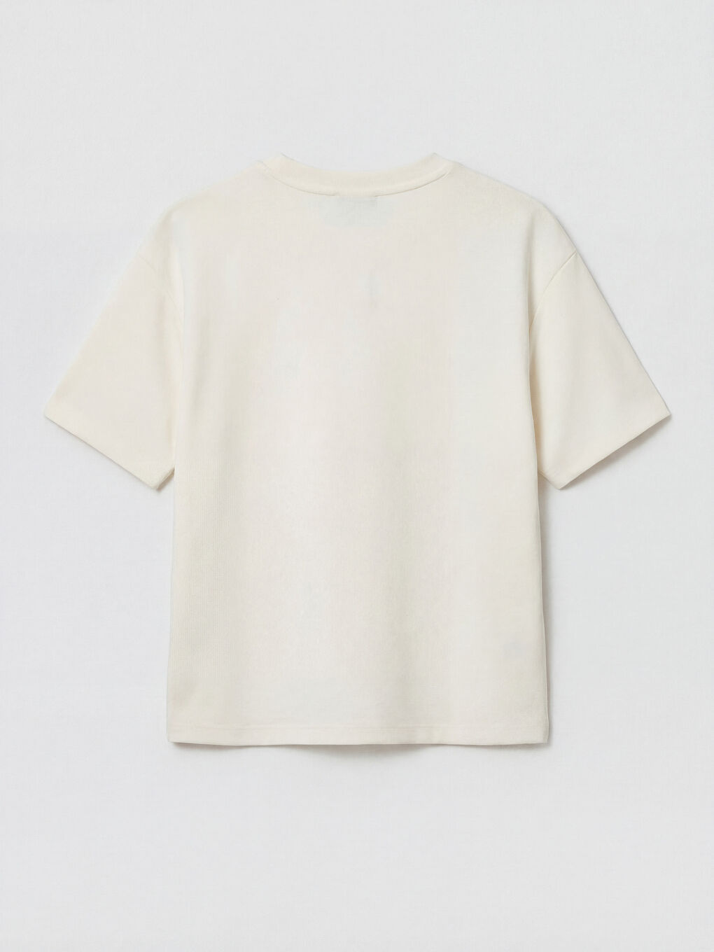 Ekru Boncuk İşlemeli Soft Touch Kadın Tişört-1