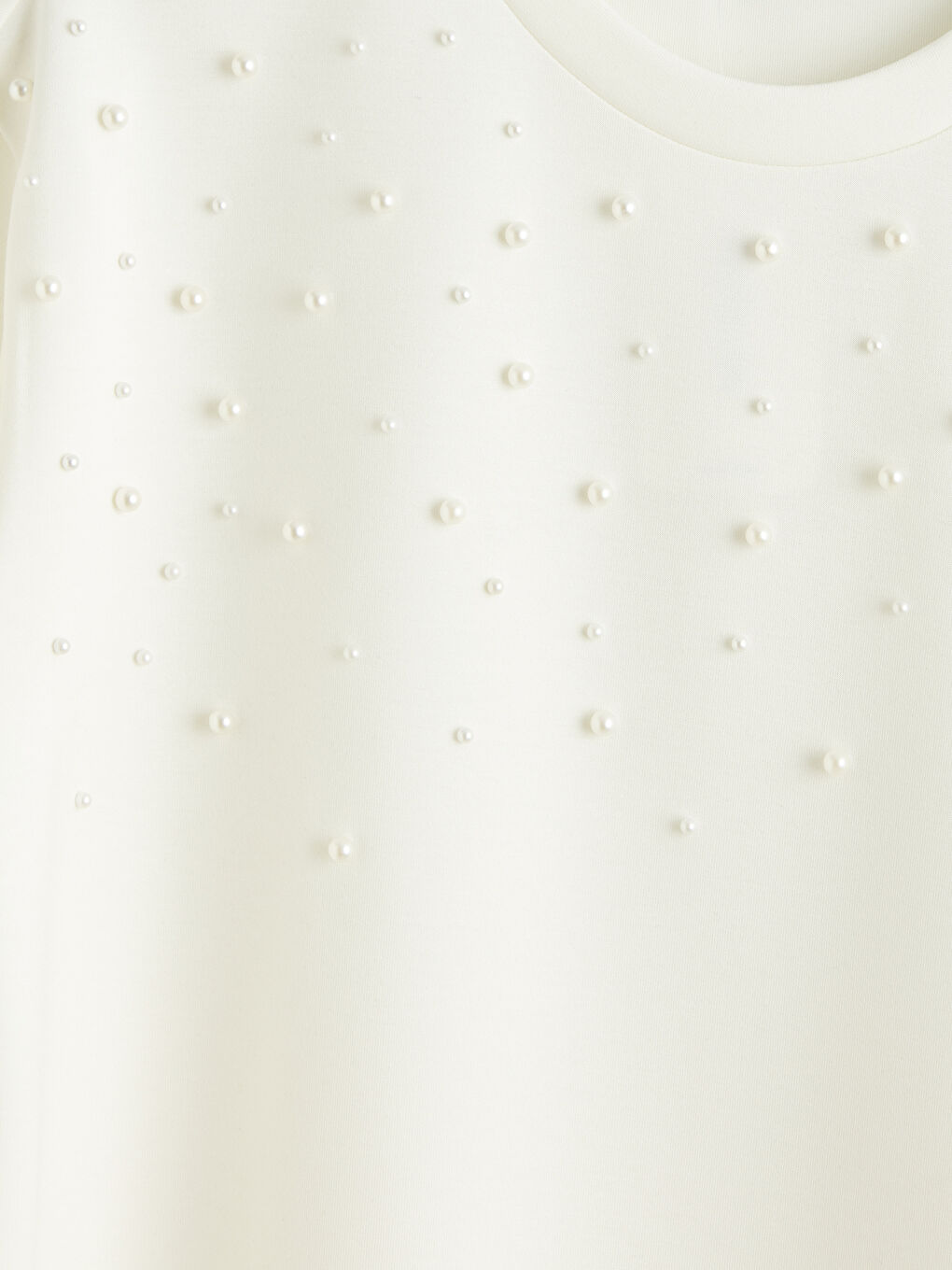 Ekru Boncuk İşlemeli Soft Touch Kadın Tişört-2