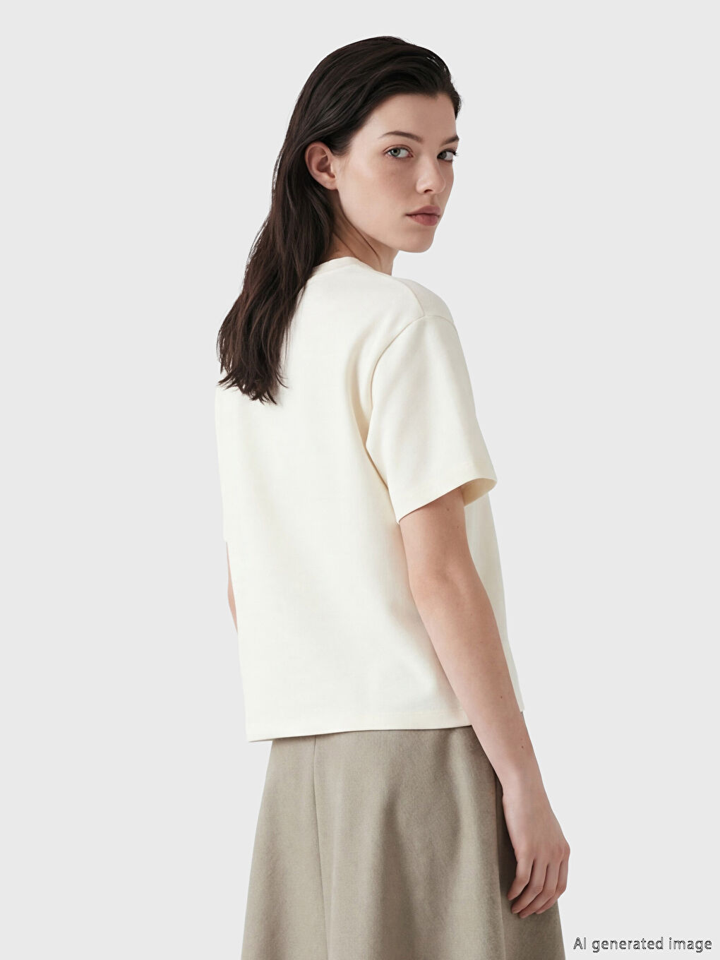 Beyaz Boncuk İşlemeli Soft Touch Kadın Tişört-2