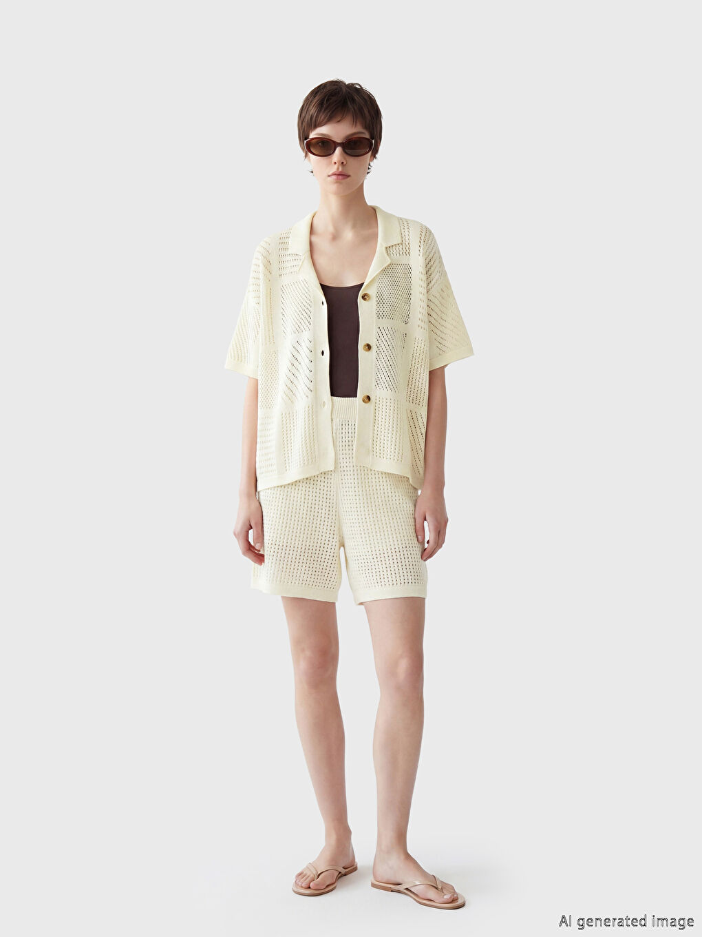 Bej Ajurlu Kadın Gömlek-2