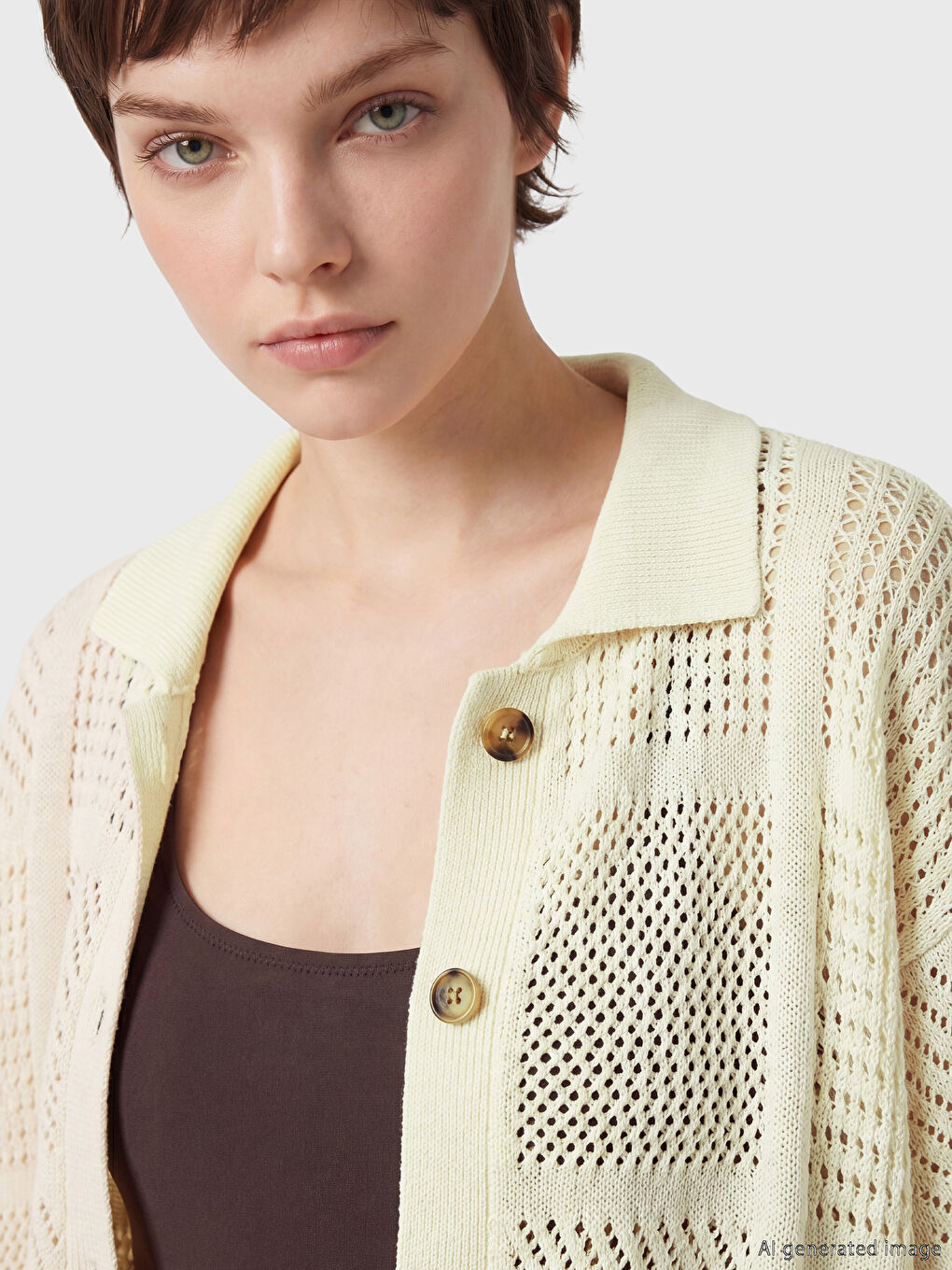 Bej Ajurlu Kadın Gömlek-3