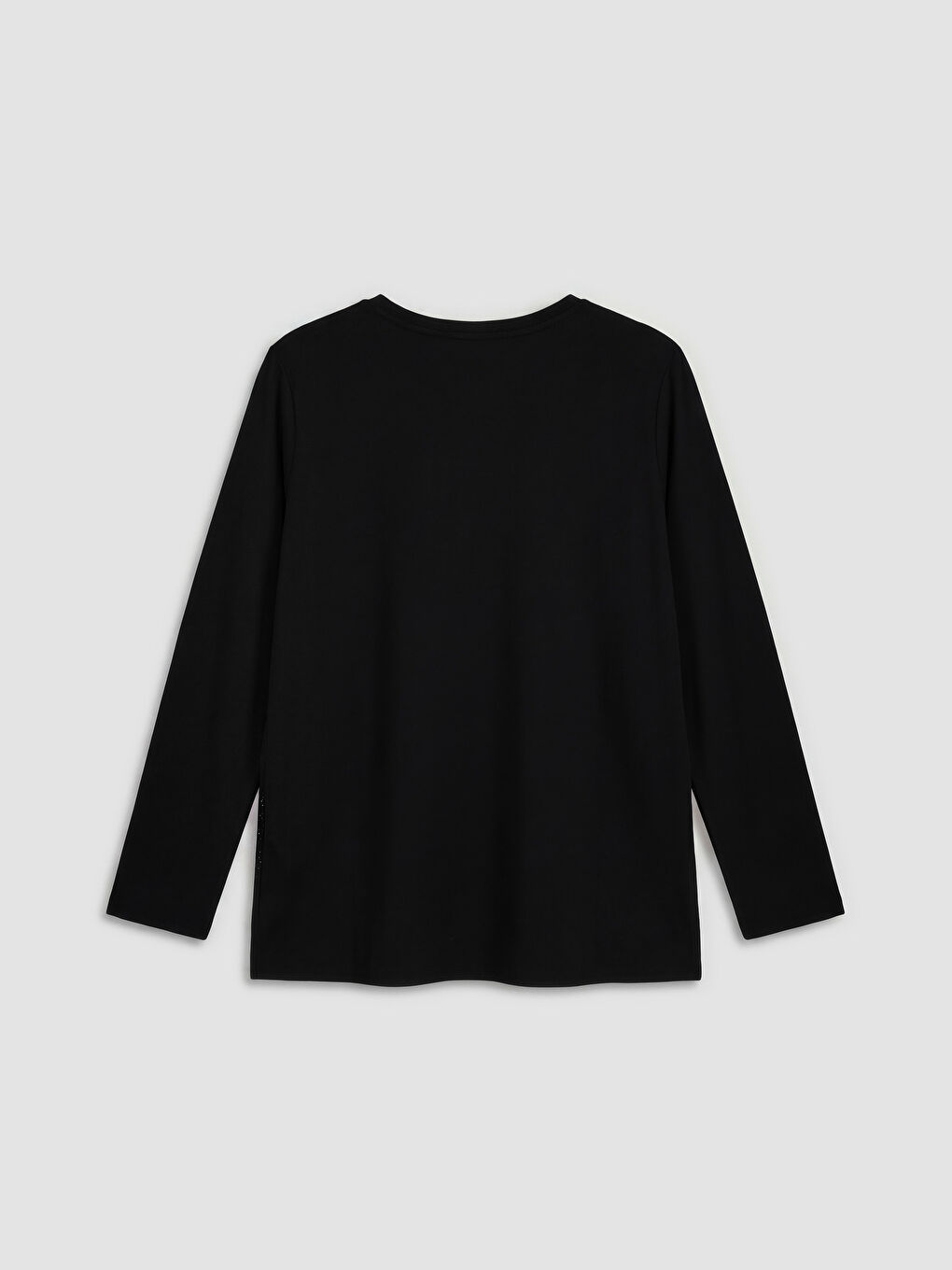 Siyah Bisiklet Yaka Taşlı Baskılı Kadın Tişört-1