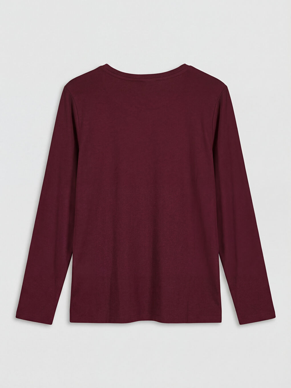 Bordo Bisiklet Yaka Taşlı Baskılı Kadın Tişört-1