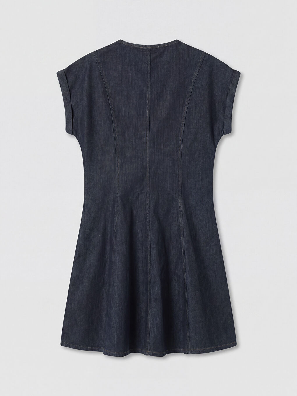 İndigo Kaçık Yaka Mini Jean Elbise-1